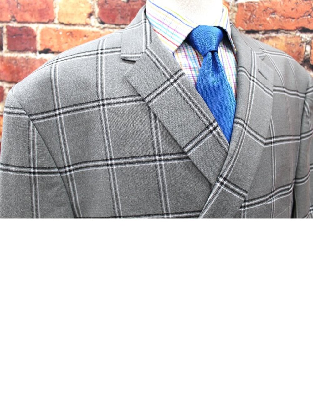 58 LONG- LINEAGE WINDOWPANE GRAY, BLACK & WHITE SPORT COAT POLY/RAYON/SPANDEX